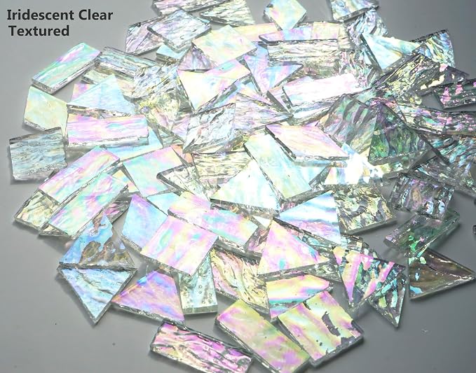 Iridescent Textured Cathedral Glass Mosaic Tiles, 200g Transparent Stained - Image 5