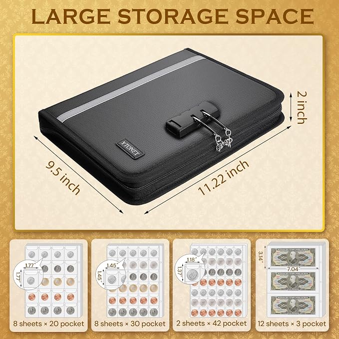 Coin Collection Book Holder for Collectors, 484 Pockets Fireproof Coin - Image 3