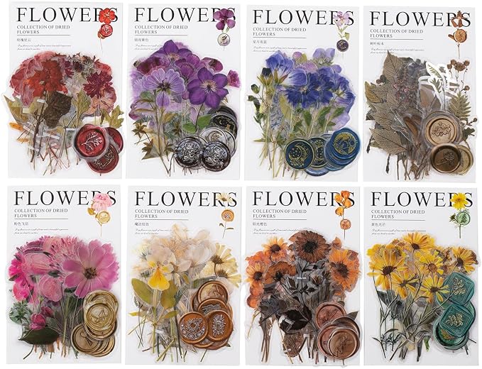Knaid Pressed Flower Themed Stickers Set Dried Flowers Resin Stickers Decals - Image 9