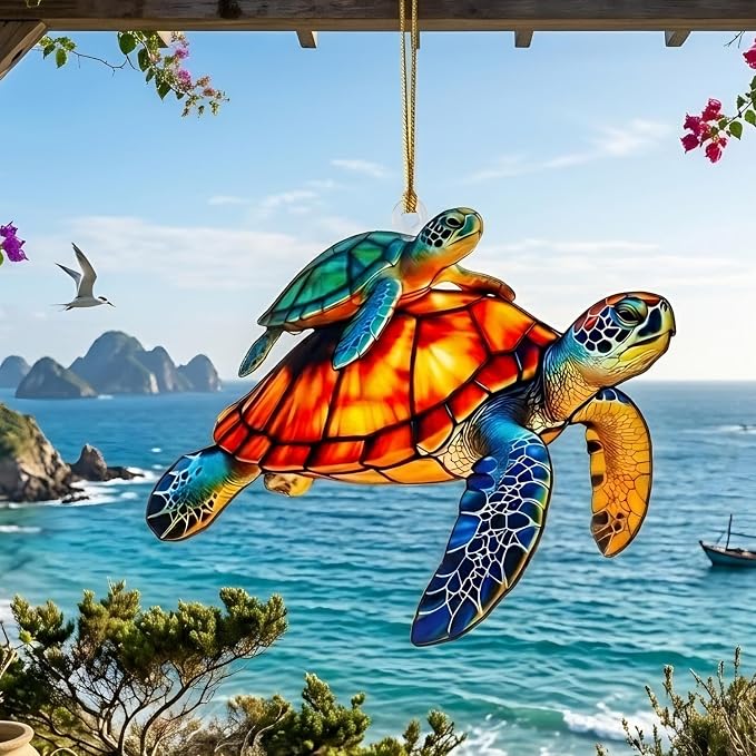 Sea Turtle Gifts for Women, Acrylic Faux Stained Glass Ornament, Beach Themed - Image 7