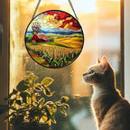 Stained Glass Window Hanging Autumn Farm Corn Harvest Landscape 6.3" - Image 3