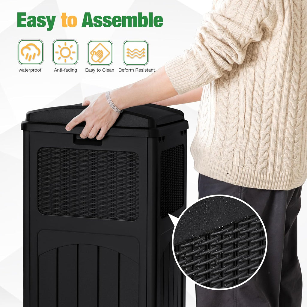 Flamaker 30 Gallon Trash Can, Resin Outdoor Garbage Can with Lid, Waterproof Hideaway Patio Waste Bins for Outside Use (Black)