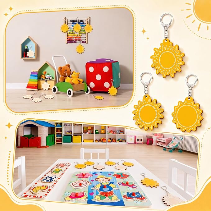 RattanView 24 Pcs Sun Craft DIY Wooden Sun Expressions Kits Color Your Own - Image 5