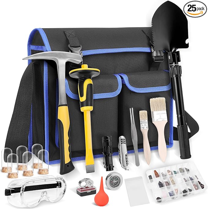 25 PCS Geology Rock Pick Equipment Kit, 28 oz. Rock Pick Hammer by ARTKUNST
