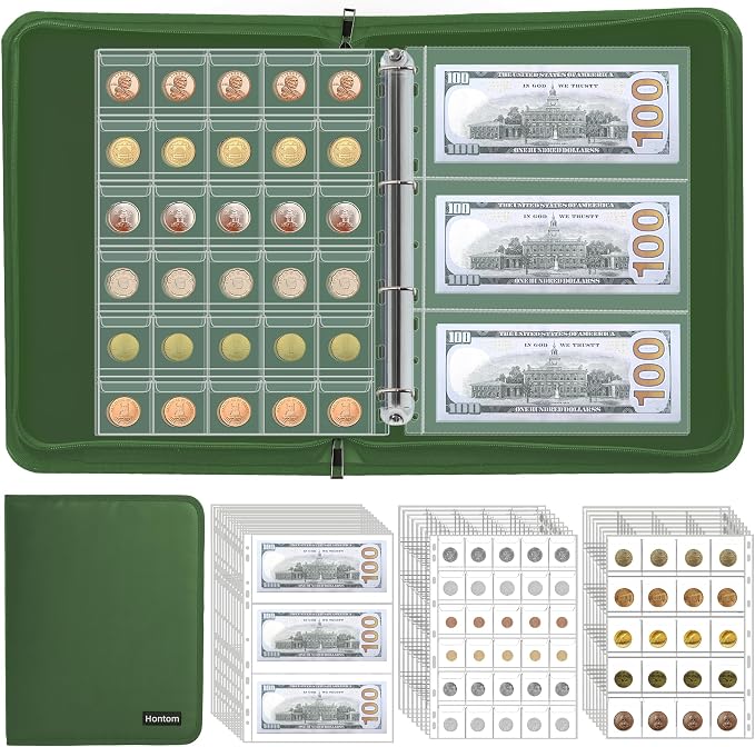 400-Pocket Fireproof Coin Collection Book & 36 Paper Money Organizer Binder | by Hontom