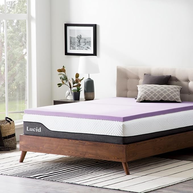 Lucid 2 Inch Lavender Memory Foam Mattress Topper, King Size – Essential Oil - Image 7