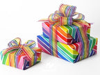 HUIHUANG Rainbow Stripe Sheer Wired Ribbon 2.5 inch Multi-Colored Stripes Wire - Image 3