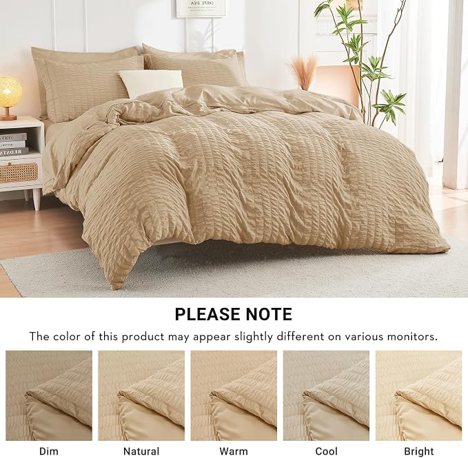 HYMOKEGE Khaki California King Comforter Set Seersucker 7 Pieces, All Season - Image 6