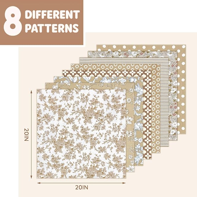Aubliss 8pcs Fat Quarter Fabric Bundles Quilting Cotton Craft Fabric Pre-Cut - Image 2