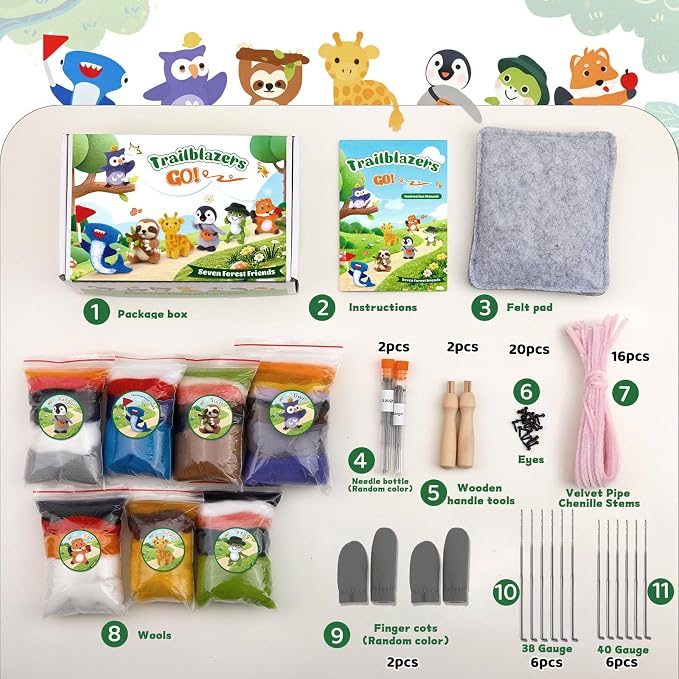 OEHPICC Needle Felting Starter Kit, 7 Cute Buddy Wool Felting Kit, Animal Felt - Image 2