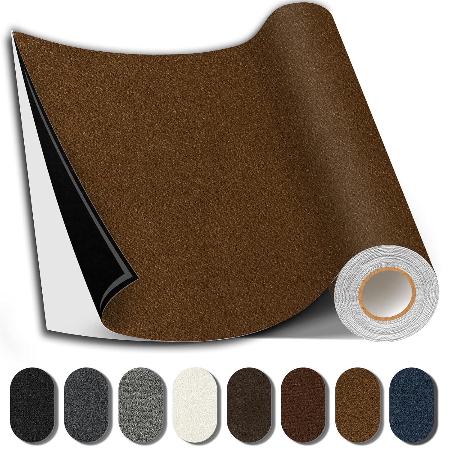 Suede Repair Patch, 17X79 Inch Fabric Large Repair Tape, Self-Adhesive Patches for Furniture, Sofa, Car Interior, Shoes, Hand Bag, Clothing (Brown, 17X79 Inch)