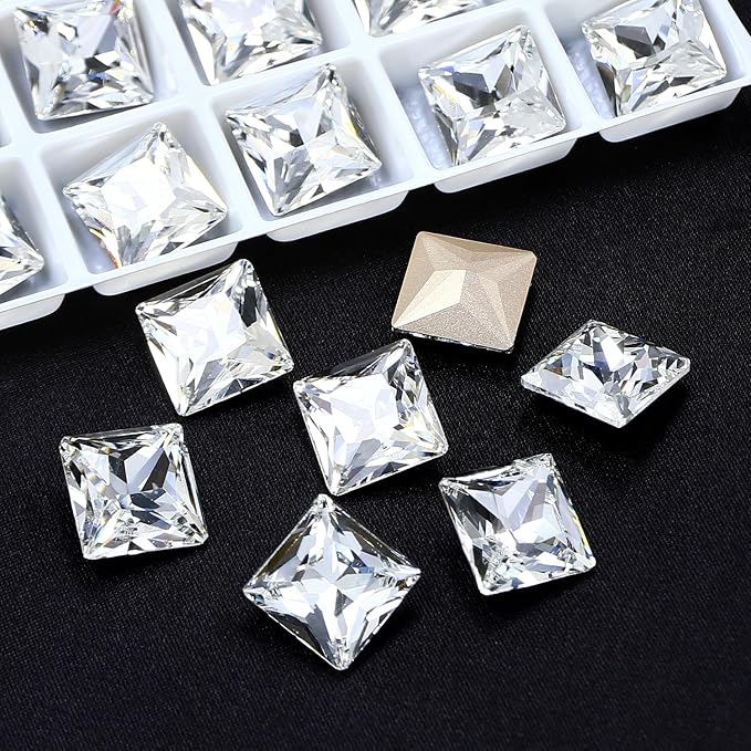 28Pcs Point Back Glass Rhinestones, 12 * 12MM Square Shape Faceted Rhinestones by Unknown