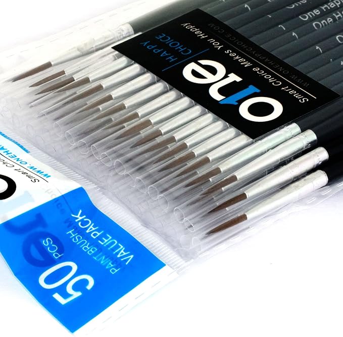 50 Pcs Fine Detail Synthetic Paint Brush Set, Pointed Round Size #1 Large | - Image 4
