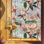 Retro Flowers Window Privacy Film, Magnolia Stained Glass Decorative Window Film - Image 2