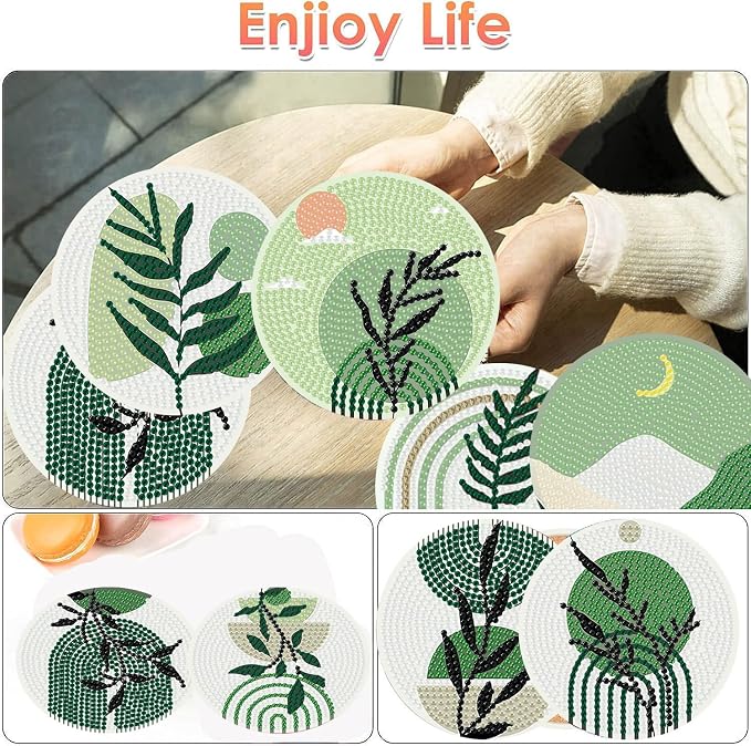 ijbnhd 8 Pcs Leaf Diamond Art Coasters Kit, Diamond Painting Coasters | Leaf - Image 2