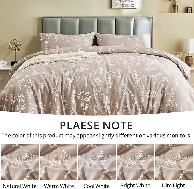 MUXHOMO Duvet Cover King Size, Reversible Floral Taupe Duvet Cover Set - Image 7
