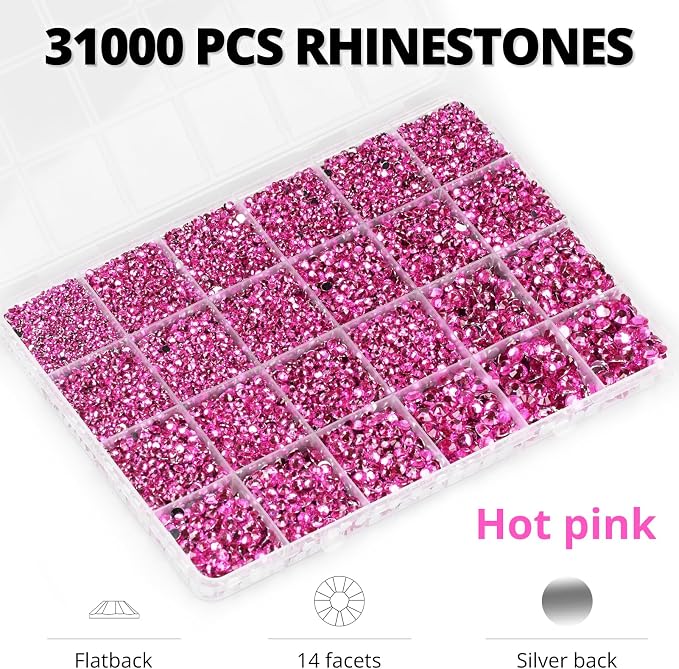 33000Pcs Dark Pink Rhinestones for Bedazzling, 6mm Flatback Gems Bedazzler Kit - Image 3