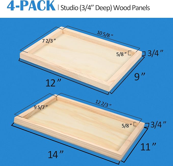 Falling in Art Unfinished Birch Wood Canvas Panels Kit, 4 Pack of 2 Sizes - Image 4