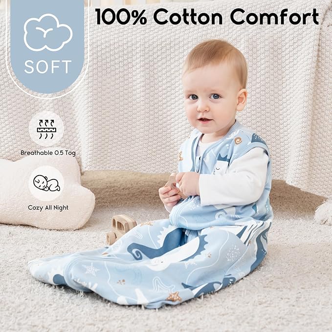 Yoofoss Baby Sleep Sack 12-18 Months 0.5 Tog Wearable Blanket for Baby, 3 Pack 100% Organic Cotton Infant Toddler Sleeping Sack 2-Way Zipper Lightweight Sleep Sack