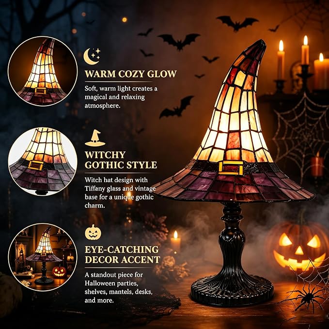 Resin Witch Hat Lamp, Vintage Halloween Table Decor Night Light | Weighted - Image 5