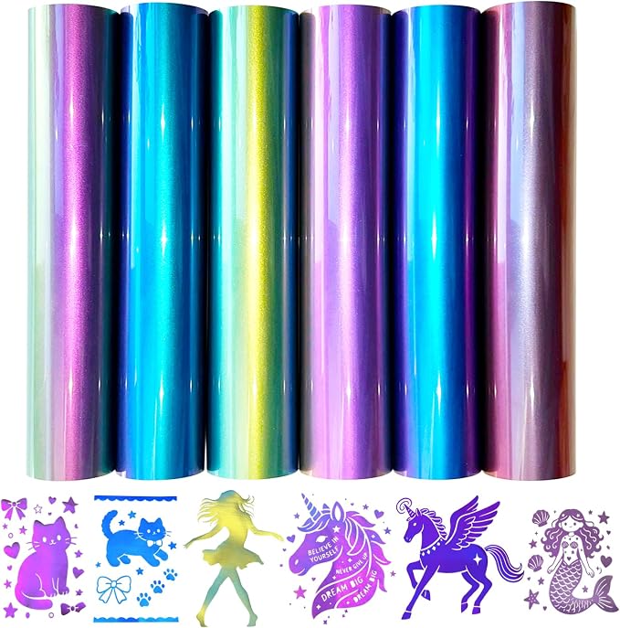 Chameleon Heat Transfer Vinyl Bundle 6 Packs Chameleon Gradient Change Color PU by LUKGELYAMOFFICIAL
