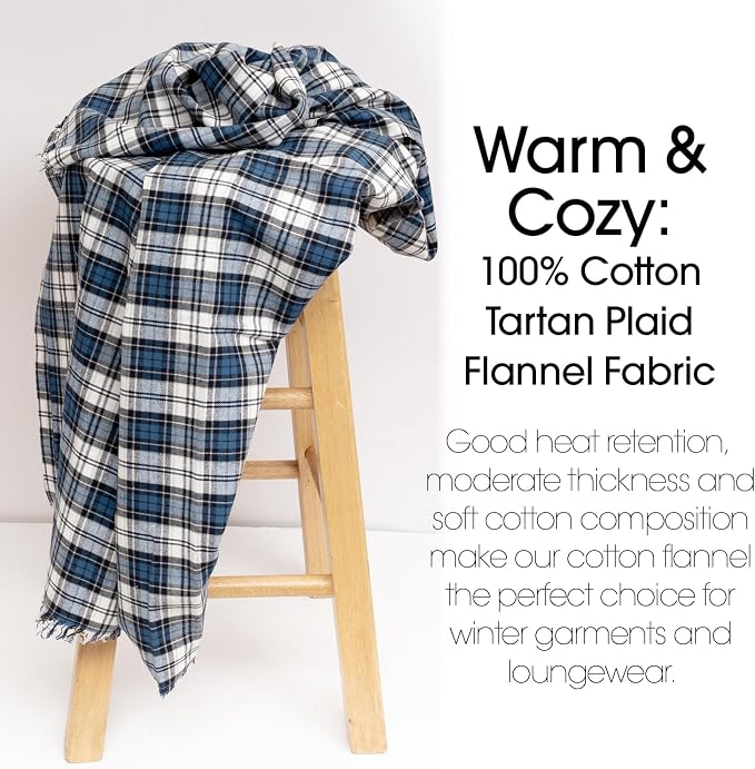 Pico Textiles 2 Yards Bolt Blue and White Tartan Plaid Flannel Fabric - Image 4