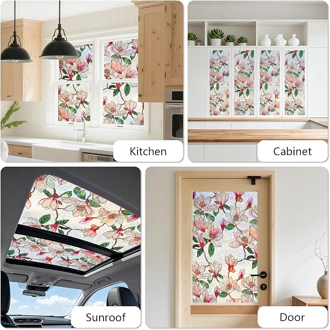 Kromapolis Window Privacy Film, Stained Glass Sticker Floral Window Clings - Image 4