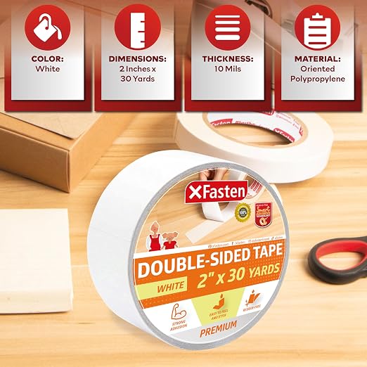 XFasten Double Sided Tape, Removable and Residue-Free, 2-Inch x 30 Yards - Image 3
