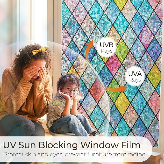Windimiley Stained Glass Window Privacy Film:3D Rainbow Floral Decorative - Image 4