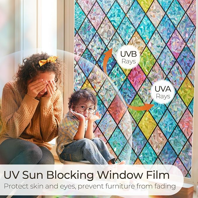Windimiley Stained Glass Window Privacy Film: 3D Rainbow Floral Decorative - Image 4