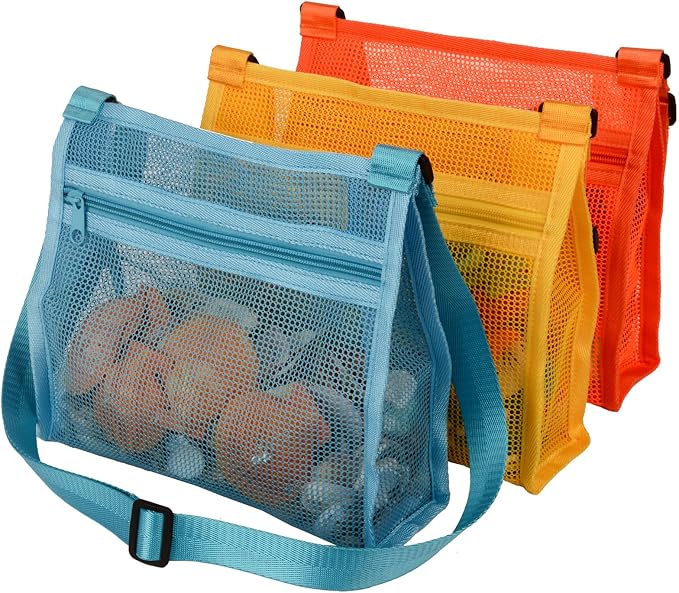 MUYIZI Mesh Beach Bag for Shells Collecting 3 Pack, Shell Bags for Beach by MUYIZI