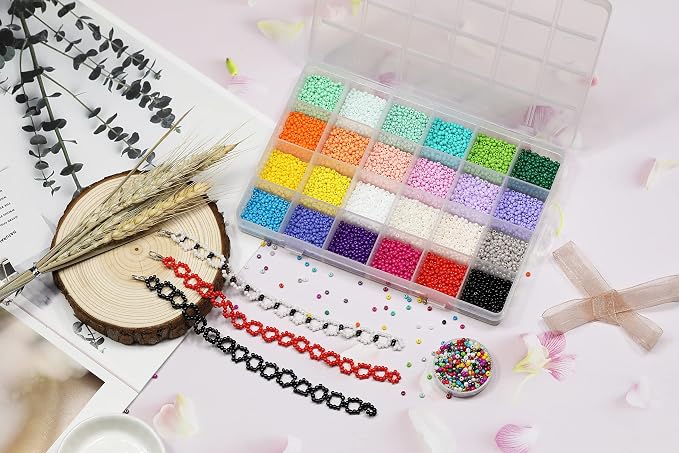 8/0 3mm Glass Seed Beads About 7200pcs 24 Colors Loose Craft Kit Earring Making - Image 5