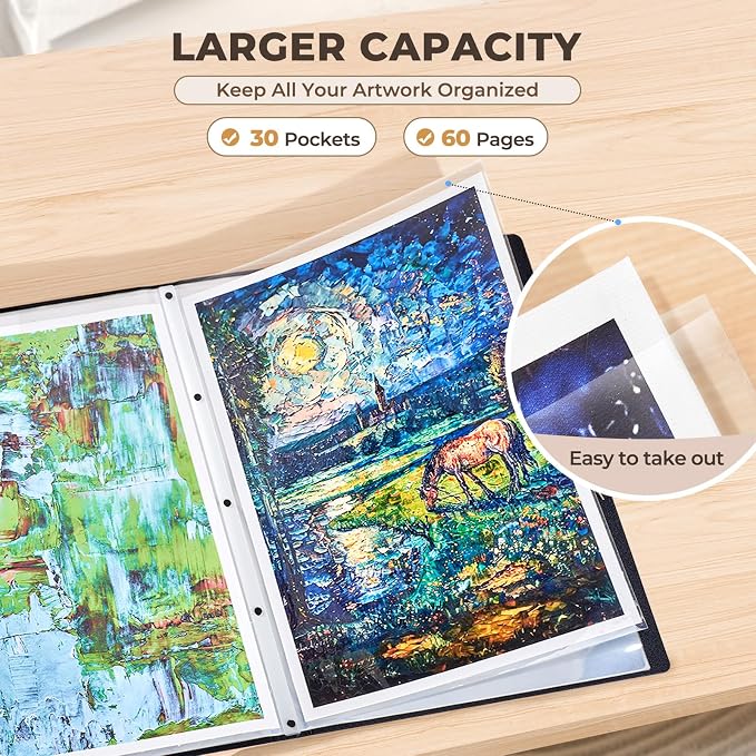 JoyCat 18 x 24 Art Portfolio Binder, 30 Acid-Free Clear Pockets Art Folder - Image 3