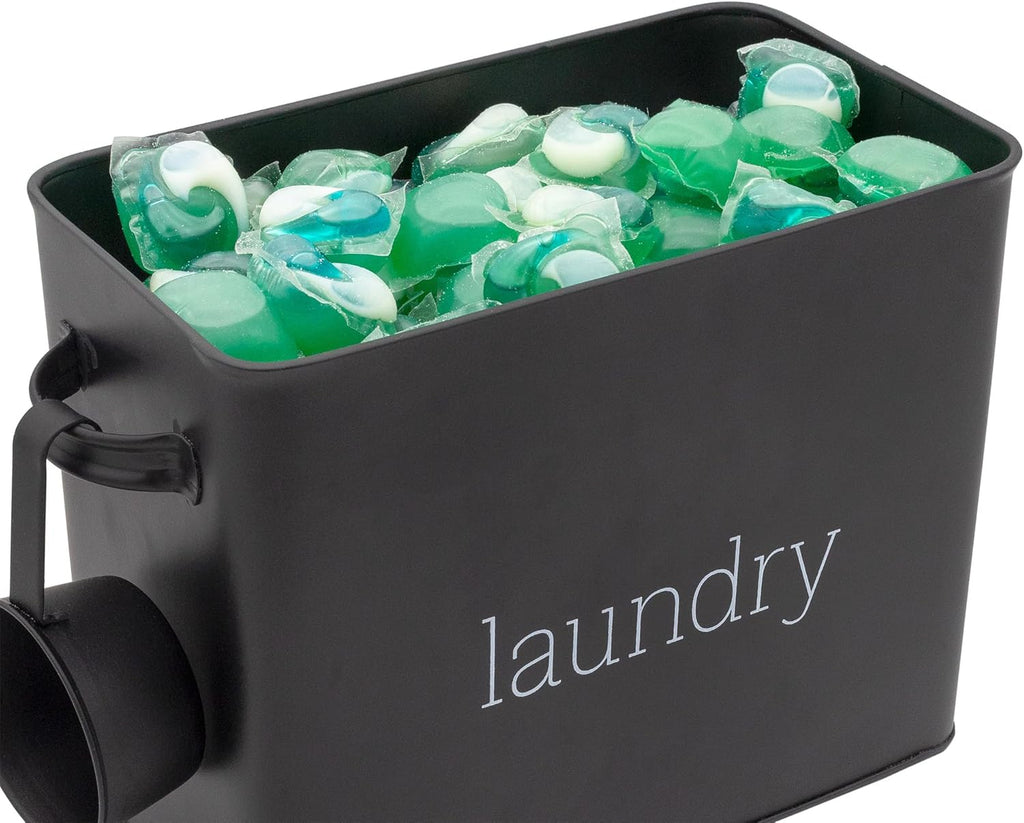 AuldHome Design Enamelware Laundry Powder Container (Black), Enamelware Detergent Bin w/ Scoop
