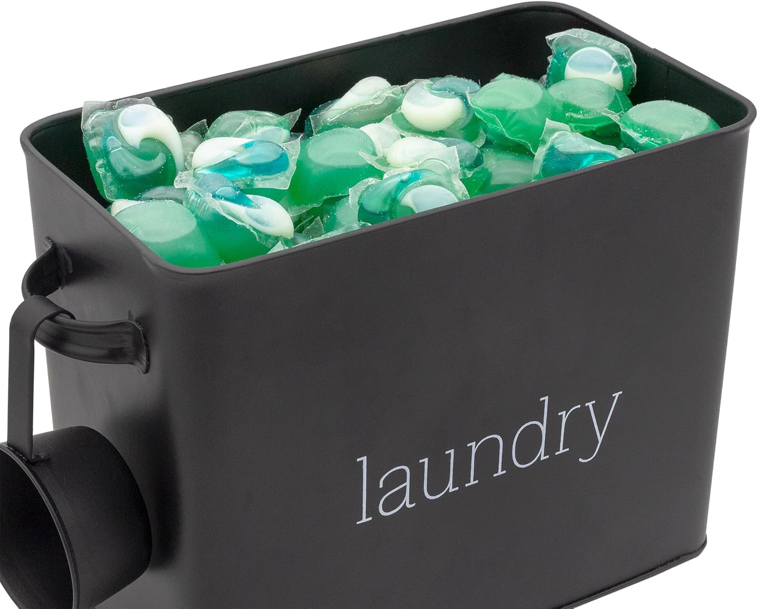 AuldHome Design Enamelware Laundry Powder Container (Black), Enamelware Detergent Bin w/ Scoop