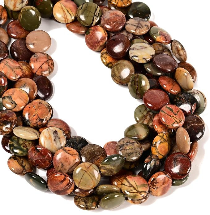 25Pcs 16mm Smooth Coin Natural Red Creek Jasper Beads - Image 2