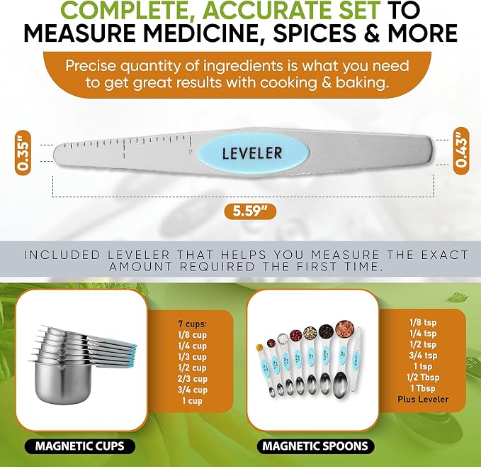Spring Chef Magnetic Measuring Cups & Spoons Set of 15, Aqua Sky | Stackable - Image 6