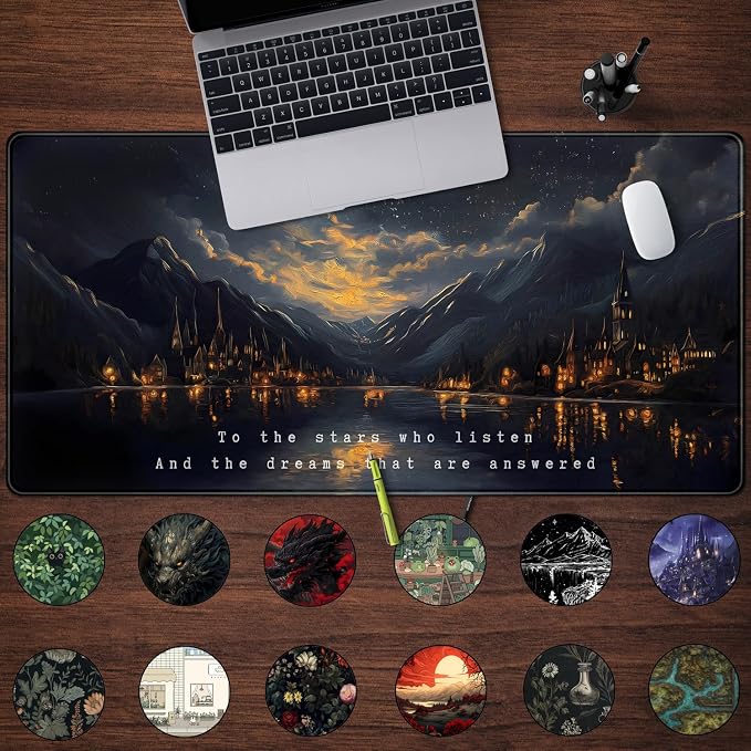 Starry Night Mountain Desk Pad Mat Moon Oil Painting XXL Black Mouse Pad - Image 2