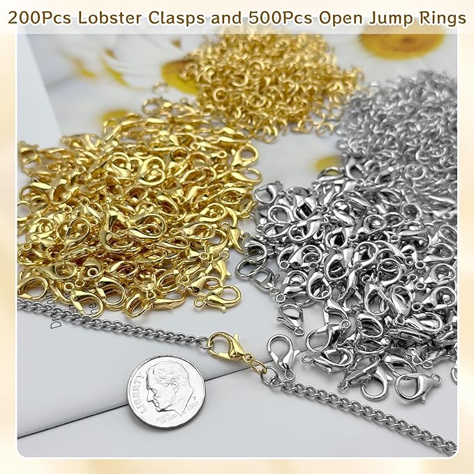 MKCYD 700Pcs Lobster Claw Clasps and Open Jump Rings Set, 14K Gold and Silver - Image 3