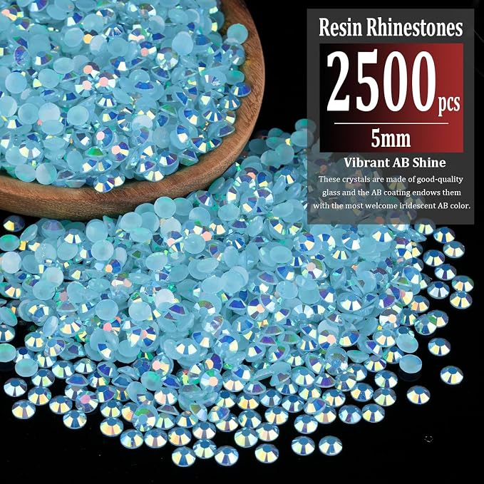 2500pcs 5mm Resin Rhinestones Bulk, Lake Blue AB Flatback Round Jelly - Image 2