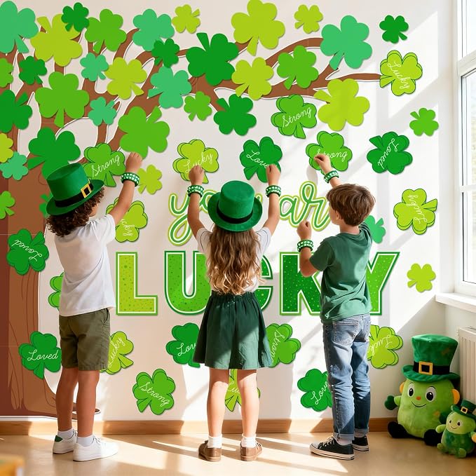 Whaline 99 Pcs St. Patrick's Day Tree Bulletin Board Decoration Green Shamrock - Image 6