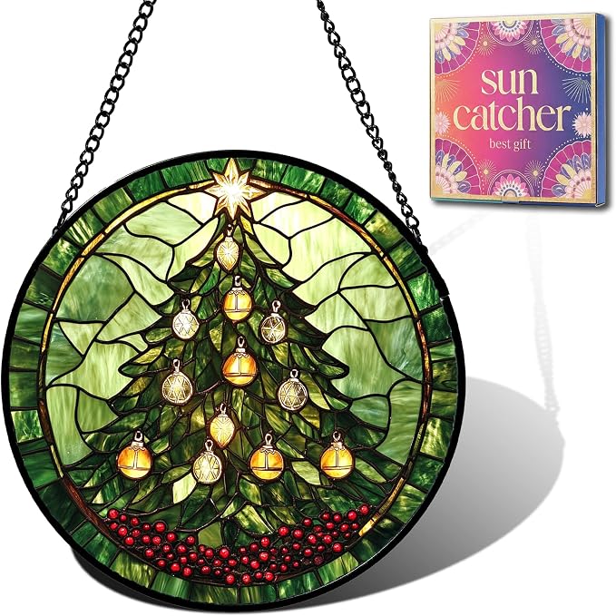 Christmas Tree Acrylic Suncatcher Faux Stained Glass Window Hanging 7.8" | by Unknown
