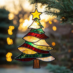 Festive Star Christmas Tree Acrylic Suncatcher, Faux Stained Glass Indoor by Unknown