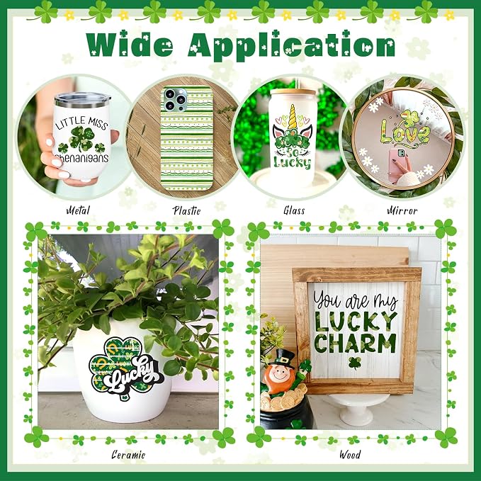 Green Clover Permanent Adhesive Vinyl 14 Sheets 12'' x 10'' | St. Patrick's Day - Image 6