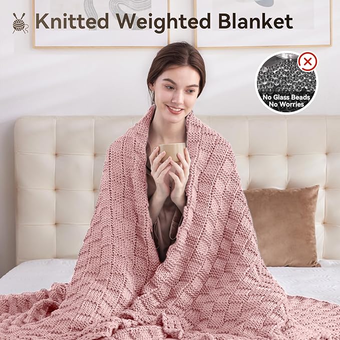 Knitted Weighted Blanket for Adult, No Beads Heavy Blanket 48” x 72'' 12lbs - Image 5