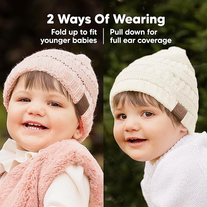 3-Pack Baby Beanies for Boys, Girls - Stretchy Knit Baby Hats, Cute Newborn & Toddler Winter Hat, Soft & Warm Infant Beanie 6-36 Months (Sweet Pea, M)