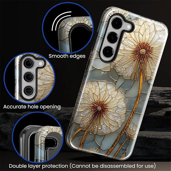 for Samsung Galaxy S23 Case, Dandelion Stained Glass Pattern Glossy 2 in 1 - Image 5