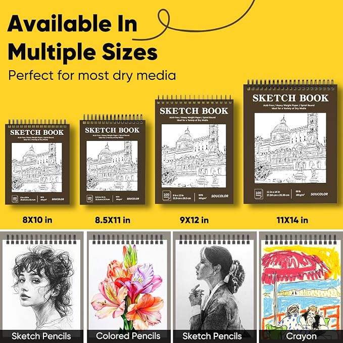 Soucolor 8x10 Sketch Book, 100 Sheets, 68lb Acid-Free Spiral Bound Pad | 68lb - Image 8