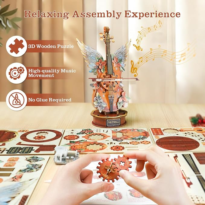 3D Puzzles for Adults, Wooden Model Kits-Music Box, DIY Mechanical Musical - Image 4