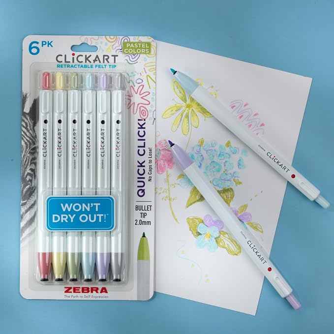 Zebra Pen CLiCKART Retractable Felt Tip Pen, Pastel Colors, 0.6mm Fine Point - Image 10